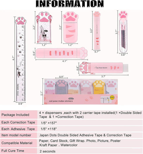 Cute School Supplies Stationery Gift Set, Japanese Birthday Gifts, Includes Sharpener, Eraser, Tape, Ruler, Scissors