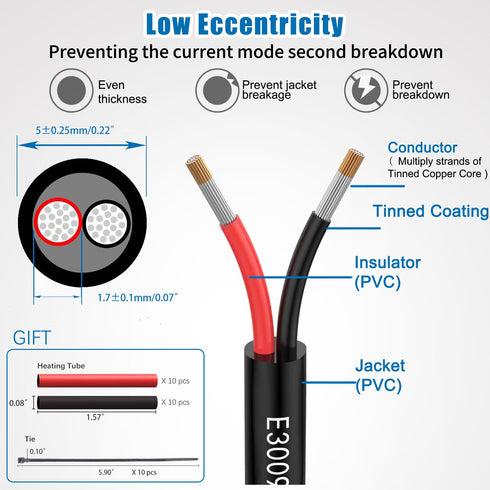 20 AWG Wire 20/2 Gauge Electrical Wire, 2 Conductor Extension Cable 30 Foot for LED Lamps Automotive