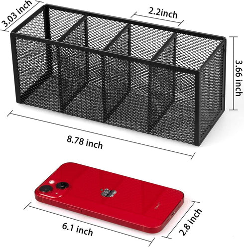QYH Pencil Holder with 4 Compartments, Metal Mesh Storage Cup for Office Desk Accessories, Makeup Brushes