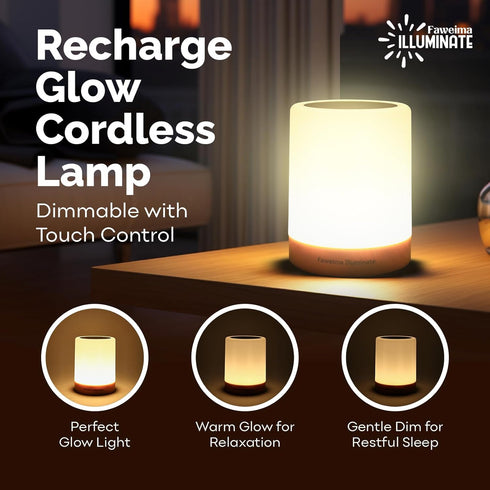 LED Night Light Touch Lamp - Recharge Glow Cordless Rechargeable Lamp | Night Light for Adults and Baby Night Lights for Nursery | Mini Lamp by Faweima Illuminate