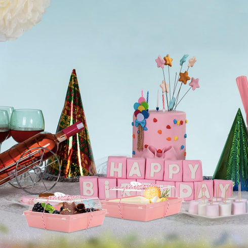 Rocutus 100 Pack Cake Boxes, Take Out Bakery Boxes, Pink Charcuterie Boxes for Cake Packaging, Desserts, Pastry,