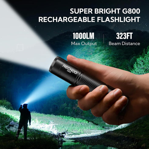 G800 3 RECHOO Flashlight Rechargeable, LED Flashlight with Lighting Modes, Fixed Focus, Pocket Clip, Small EDC Flash