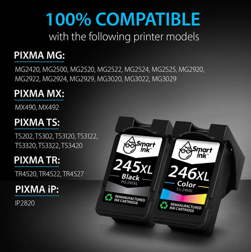 Smart Ink Remanufactured Ink Cartridge Replacement for Canon 245 245XL 246 246XL, Black & Color Combo Pack