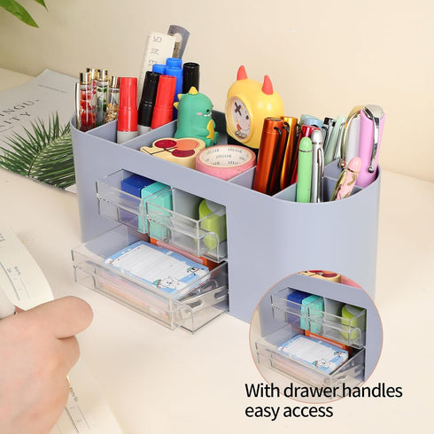 Pencil Pen Holder for Desk with 3 Drawers - All-In-One Desk Organizer - Perfect Desk Accessories for Office Use - Stylish & Convenient Desk Organizers and Accessories (Blue) by INSTOME