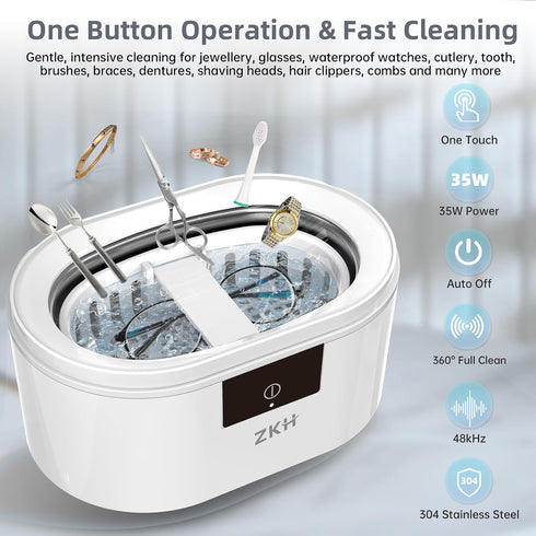 48kHz 500ml ZKH Ultrasonic Jewelry Cleaner, High Frequency Sonic Jewelry Cleaner Machine with Capacity for Jewelry