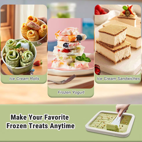 10.24'' 8.24'' 2 304 Frozen Rolled Ice Cream Maker x w/Lid and Spatulas, SUS Home DIY Instant Ice Cream Tray for Soft