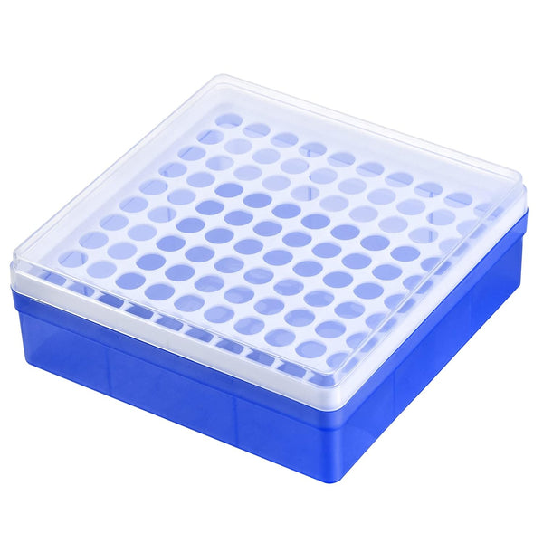uxcell Centrifuge Tube Freezer Storage Box, 100-Well Polypropylene Holder Light Blue for 1.5/2ml Tubes