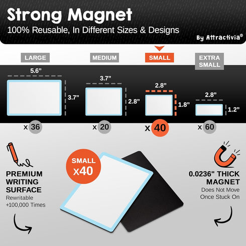 Dry Erase Magnetic Labels, 40-Pack Small Dry Erase Magnets with Color Borders for Office, Education, Home