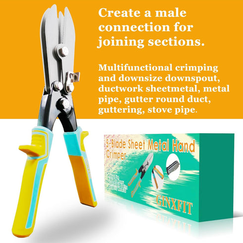 5 Blade Hand Crimper for Sheet Metal - Ductwork, HVAC, and Downspout Crimping Tool for 20ga Steel and 28ga Stainless