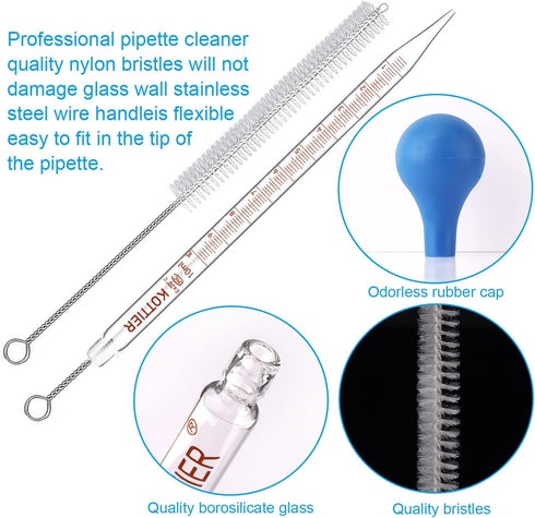 10ml Glass Pipettes Dropper, Graduated Lab Dropper for Liquid Essential Oil, 3 Pieces with Rubber Bulb