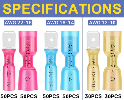 haisstronica 260PCS Heat Shrink Spade Connectors-Electrical Wire Connectors-Quick Disconnect Connectors -Female and Male Spade terminlas for Watercraft,Electronics,Automotive Crimp Connectors
