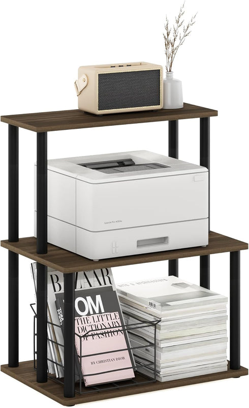 Furinno Turn-N-Tube 3-Tier Toolless Multipurpose Printer Stand, Display Storage Shelf, Columbia Walnut/Black