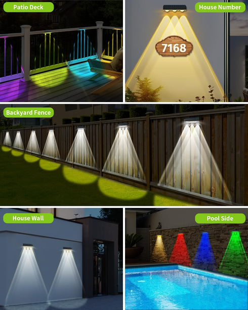 2 Pack 3 10 Solar Fence Lights Outdoor Waterproof High Brightness Upgraded LED Lens Solor Deck Lights Warm & Cool White