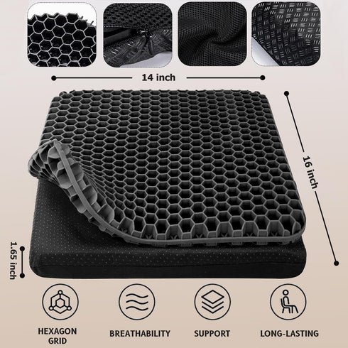 Helishy Gel Seat Cushion, Double Thick Egg Gel Cushion for Pressure Pain Relief, Breathable Wheelchair Cushion Chair