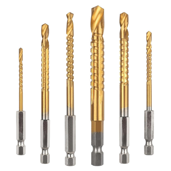 6 Pack Titanium Coated HSS Twist Drill Bit, 3-8mm Hex Shank for Wood Metal Plastic Hole Cutting
