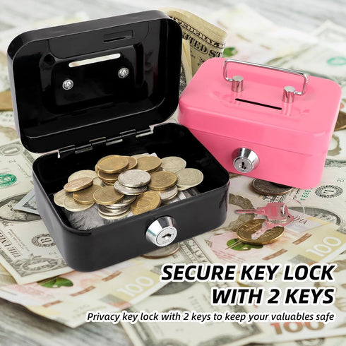 Sopoloray 4 Set Lock,4.5" 3.3" 2" Pcs Metal Cash Box with Key x x Steel Money Box for Coins Bills,Portable Mini Safe