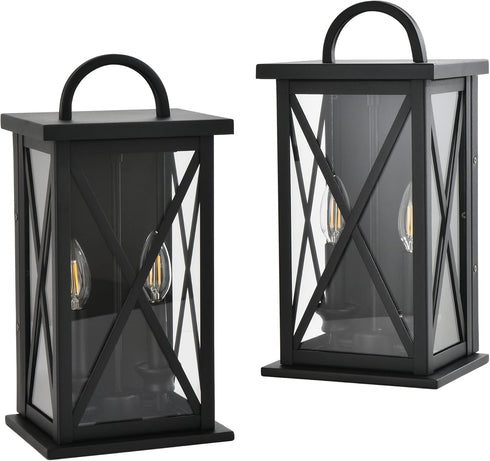 MELUCEE 2 Packs Outdoor Wall Lantern 2-Light Exterior Light Fixtures Wall Mount