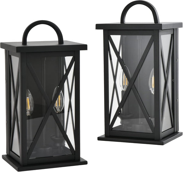 MELUCEE 2 Packs Outdoor Wall Lantern 2-Light Exterior Light Fixtures Wall Mount