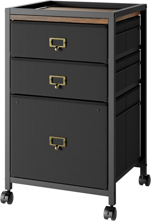 File Cabinet with 4 Drawers, Mobile Rolling Printer Stand, Fits A4 or Letter Size, Fabric Vertical File Cabinet with