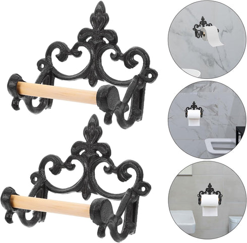2pcs Lurrose Vintage Rustic Wall-Mounted Toilet Paper Holder with Shelf, Cast Iron Farmhouse Style Bathroom Tissue