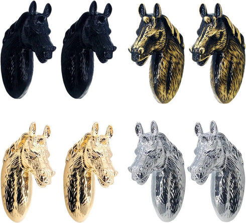 Frolahouse 4 Sets Drawer Knobs, Zinc Alloy Black Handle Horse Head Pull Cupboard Pulls, for Bedside Cabinets Home
