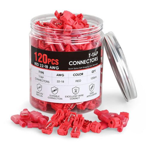 Nilight 120PCS/60 Pairs Quick Splice Disconnect Wire Terminals T-Tap Spade Wire Connectors, Red 22-16 AWG