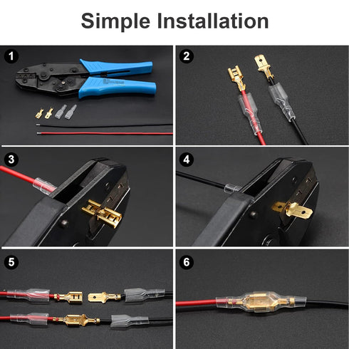 QTEATAK 2.8,4.8,6.3mm Golden Quick Splice Male and Female Wire Spade Crimp Terminal Connectors Kit