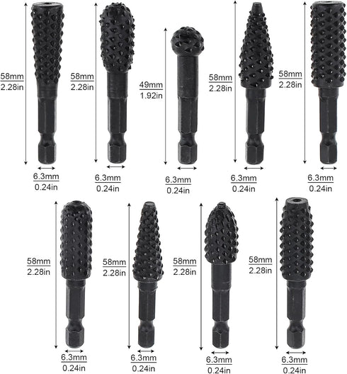 10pcs Rotary Burr Wood Carving Rasp Files Set for Woodworking Carving & Rubber Deburring, Shaping and Grooving, with 1/4" Hex Shank Wood Carving Rasp Files by Omninmo