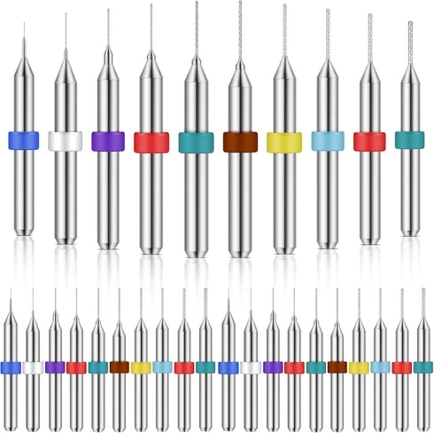 Shank Tungsten Carbide Micro Drill Bits Set, 30 Pcs for PCB Print Circuit Board Jewelry Engraving, 0.1-1.0 mm