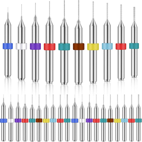 Shank Tungsten Carbide Micro Drill Bits Set, 30 Pcs for PCB Print Circuit Board Jewelry Engraving, 0.1-1.0 mm