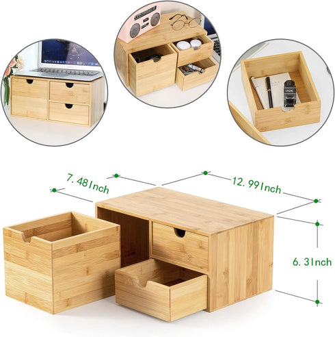 Wisuce Bamboo Desk Organizer, Mini Desktop Drawer Storage Box for Office Home Toiletries, No Assembly Required