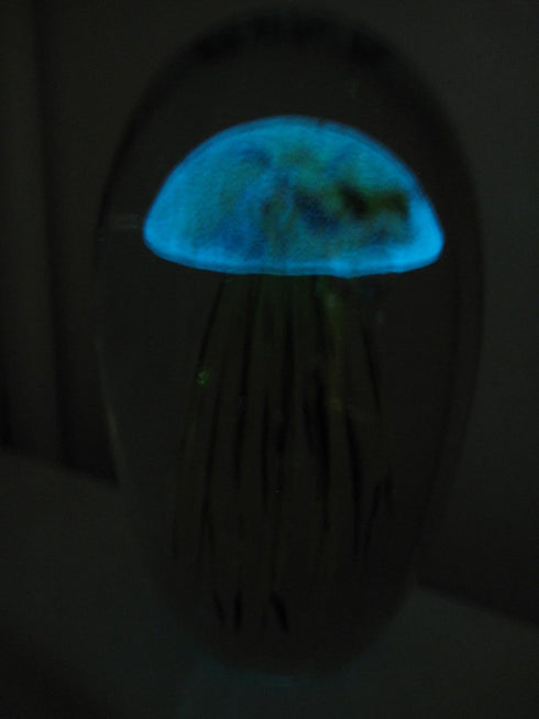 JELLYFISH 6" Yellow/Brown Glass Paperweight (Glow in Dark) - Jelly Fish Paper Weight