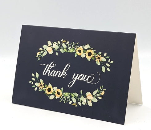 4x6 20-Pack) Gooji Sunflower Thank You Cards (Bulk Navy Blue Envelopes