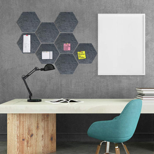 Felt Hexagon Bulletin Board Pack of 8 with 20 Push Pins, Notice Boards for Home Office Kitchen, Felt Wall Tiles