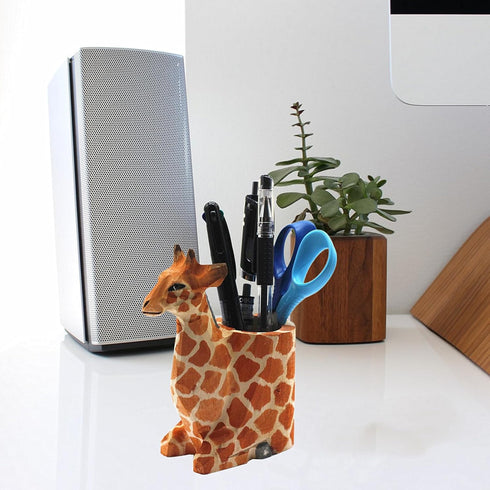 TANG SONG Creative Wood Carving Giraffe - Handicrafts Pen and Pencil Holder Office Desk Supplies Organizer