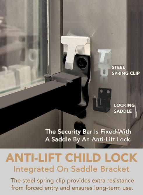 GT-DB006 (19"- 51" 3 Greatim Sliding Door Security Lock Bar, Child Proof Sliding Door Lock Bar with Anti Lift Lock