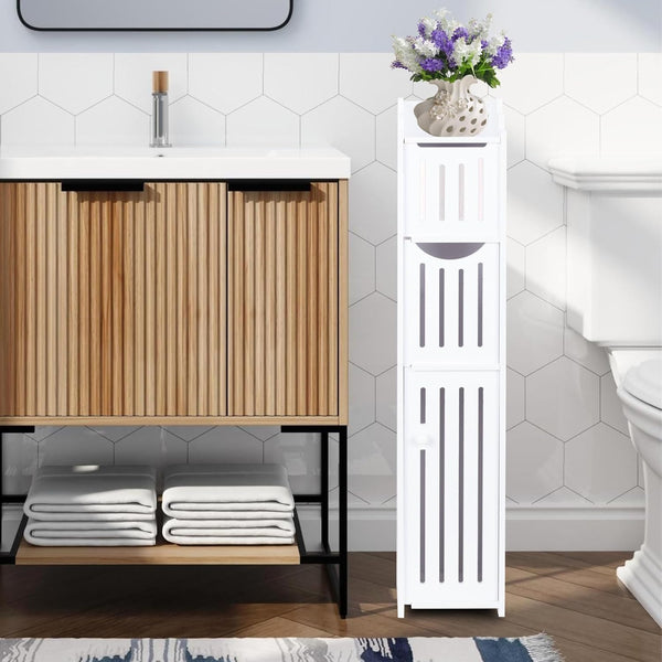 ShellKingdom Toilet Paper Holder Stand, Bathroom Storage Cabinet with Doors and Shelves,