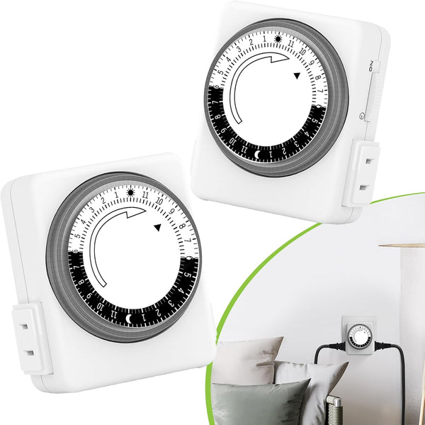 HBN Indoor Timers for Electrical Outlets, 24 Hour Mechanical Outlet Timer, Dual Outlets, Heavy Duty Daily Cycle