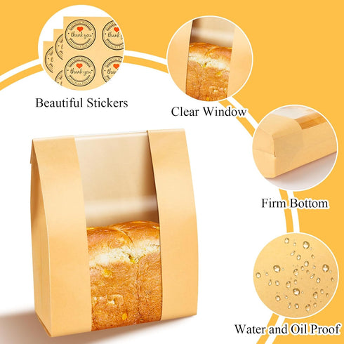 ONLYFU 200 Pack 14" 8.3" 3.5" Packaging 200 Paper Sourdough Bread Bags, x x Large Baked Cookies Storage Bag with Clear
