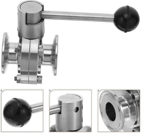 Ipetboom 304 25 Sanitary Stainless Steel Butterfly Valve Tri Clamp Lightweight with Lever Handle for Water, Beverage