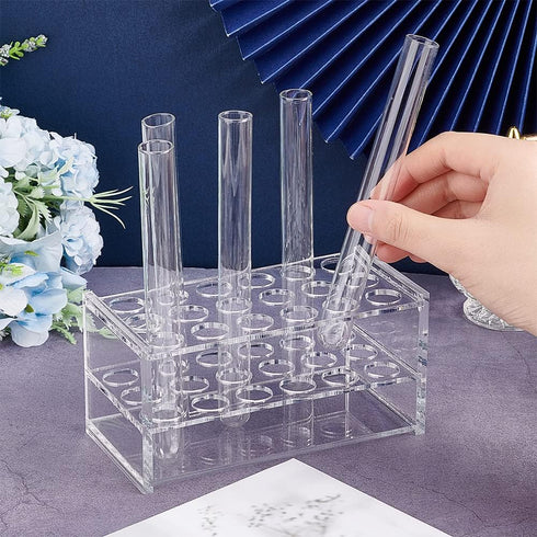 OLYCRAFT 18 Sockets Acrylic Test Tube Rack, Transparent Holder for Centrifuge Tubes, 16mm Diameter for Lab Supplies