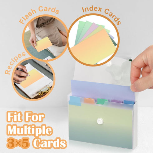 SKLENICE 100pcs 3x5 inch Gradient Blank Index Cards with Sticker Labels in Clear Plastic Index Card Holder