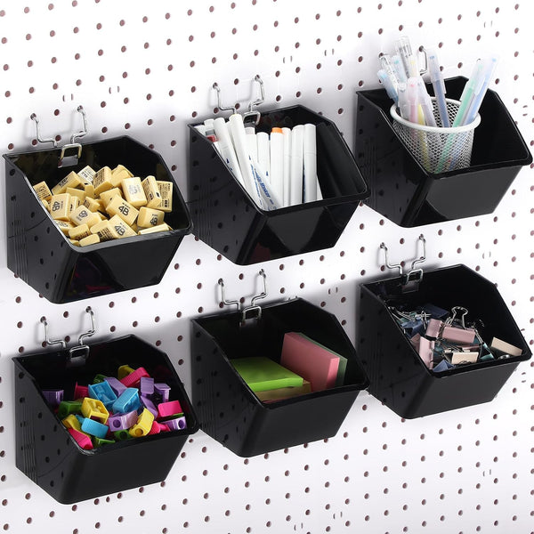 6 Pcs Pegboard Bins with Hooks, Back to School Supplies, Pegboard Organizer Accessories for Classroom Office Garage