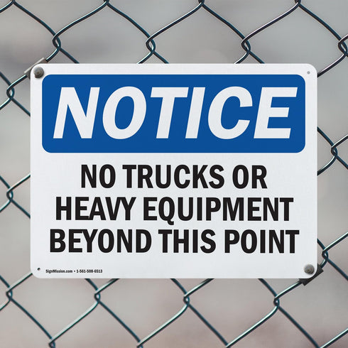 (2 Pack) OSHA Notice Sign, No Trucks Or Heavy Equipment Beyond This Point, 18 Inch X 12 Inch Aluminum