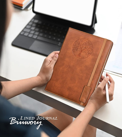 Lined Journal Notebook for Men Women, 256 Pages, A5 Hardcover Leather, College Ruled for Writing, Travel, Work, Brown