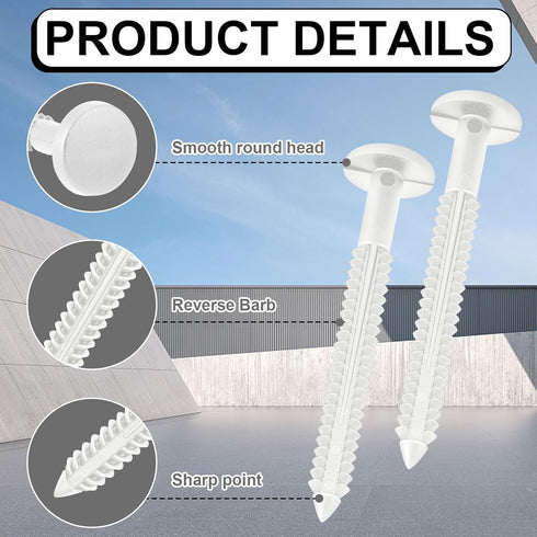 Blulu 60 3 Inch Pcs Vinyl Shutter Fastener Window Panel Peg Lok Pin Pegs Screws Shutter Spikes Anchor (White)