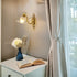 Generic E14 European Vintage Brass Wall Sconce, Romantic Floral Glass Shade with Faux Pearl Accents, LED Light Fixture