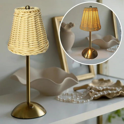 Generic Rattan Table Lamp,Wicker Night Light with Touch Dimmer, LED Portable Lamp for