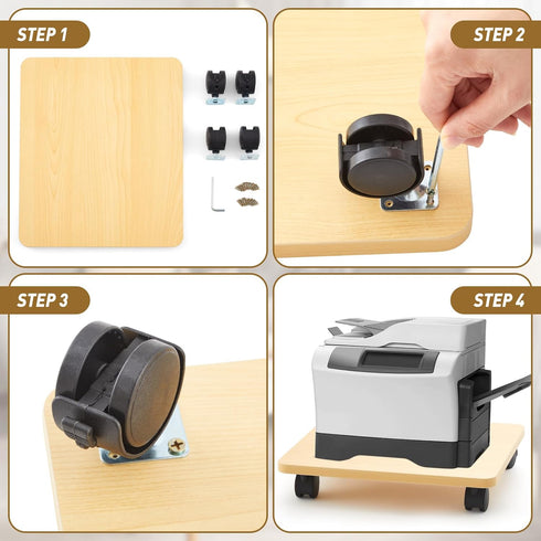Beeveer 2 4 13.8 11.8 Inches Pcs Office Under Desk Printer Stand with Caster Wheels x Burlywood Movable Printer Copier