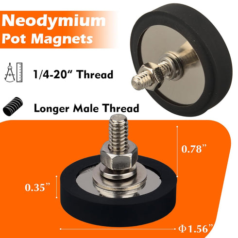 2PCS 1/4''-20 Stud,185lbs MUTUACTOR Super Strong Neodymium Magnets Male Threaded Heavy Duty Magnets with Anti-Scratch